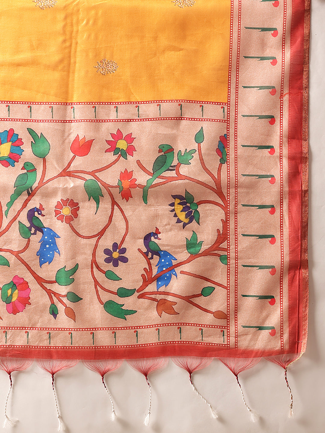 Digital Printed Premium Cotton Blend Chanderi Saree with Traditional Motifs & Tassel