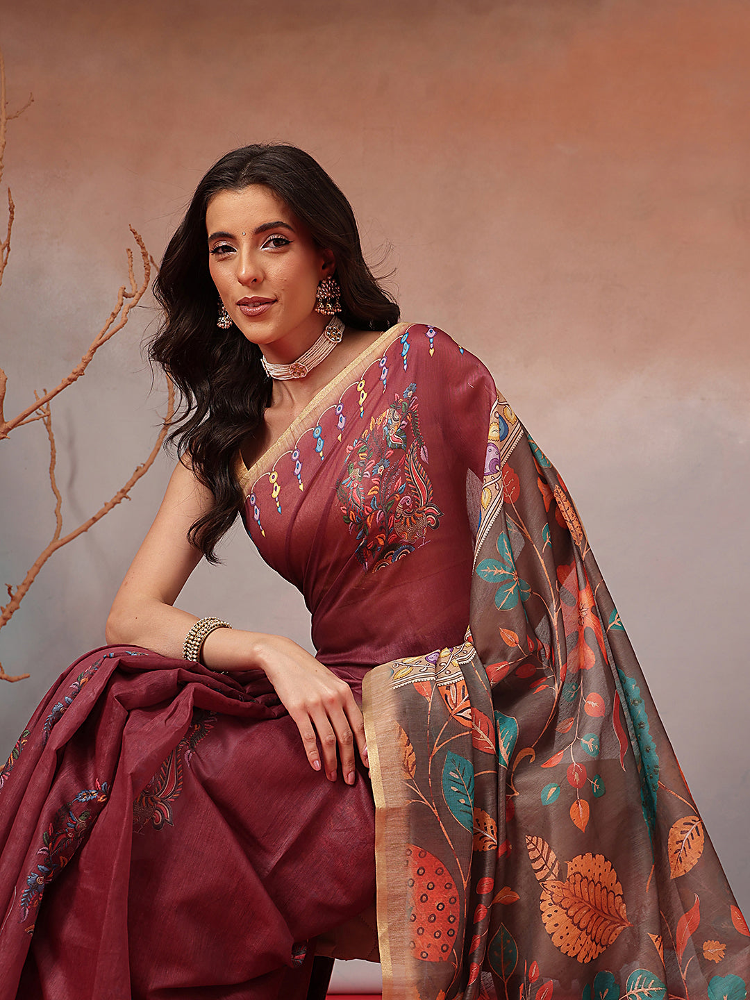 Digital Printed Premium Cotton Blend Chanderi Saree with Traditional Motifs & Tassel