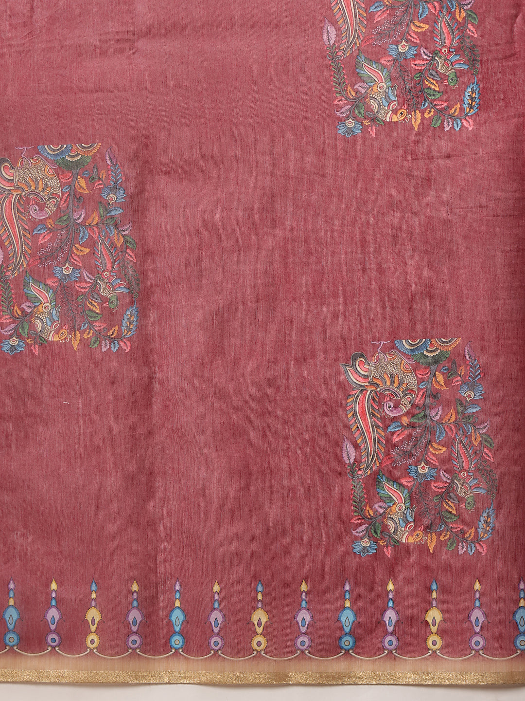 Digital Printed Premium Cotton Blend Chanderi Saree with Traditional Motifs & Tassel
