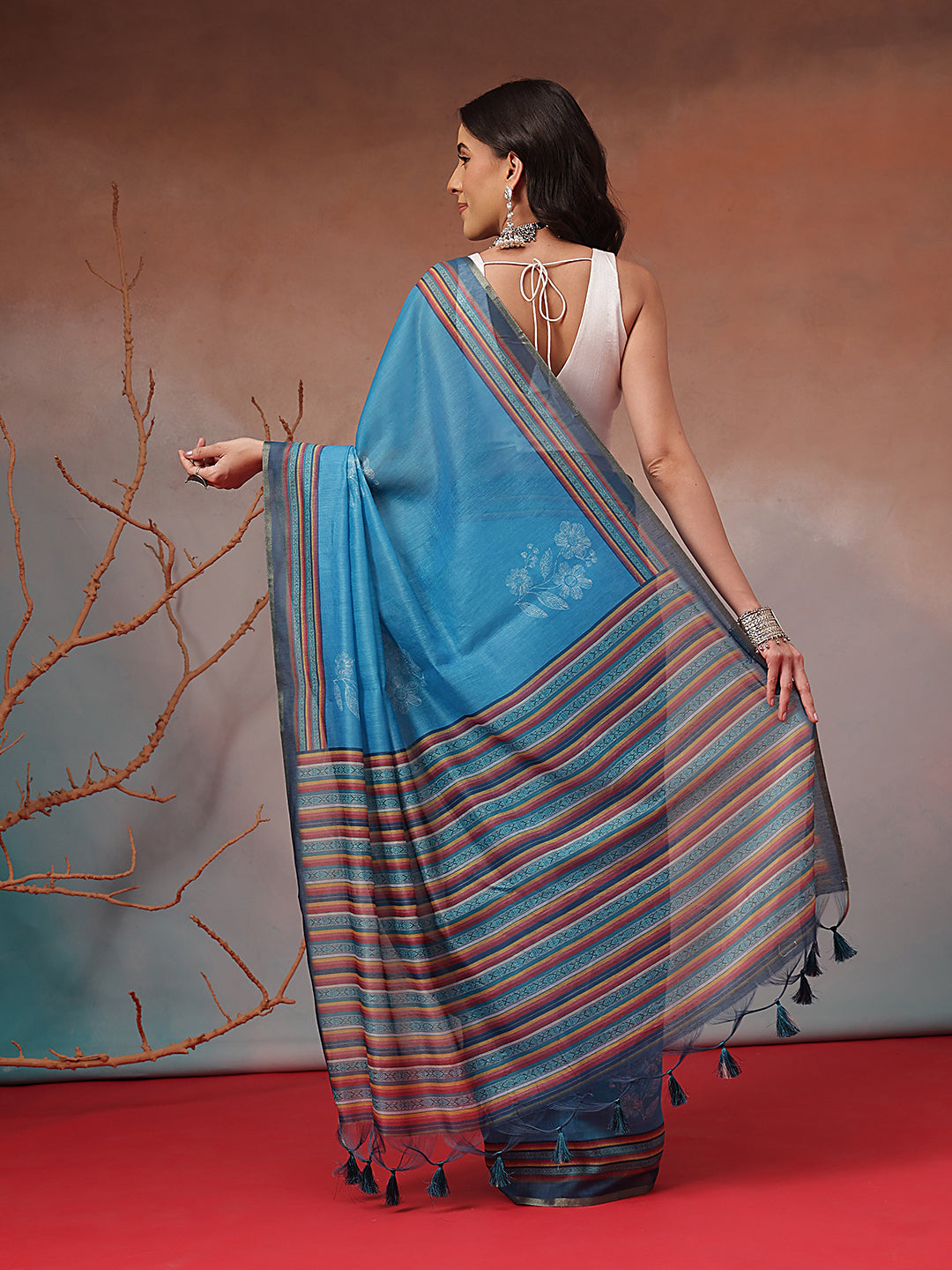 Digital Printed Premium Cotton Blend Chanderi Saree with Traditional Motifs & Tassel