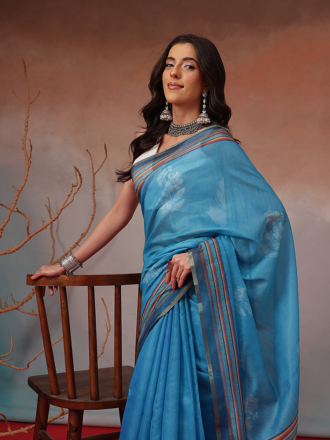 Digital Printed Premium Cotton Blend Chanderi Saree with Traditional Motifs & Tassel