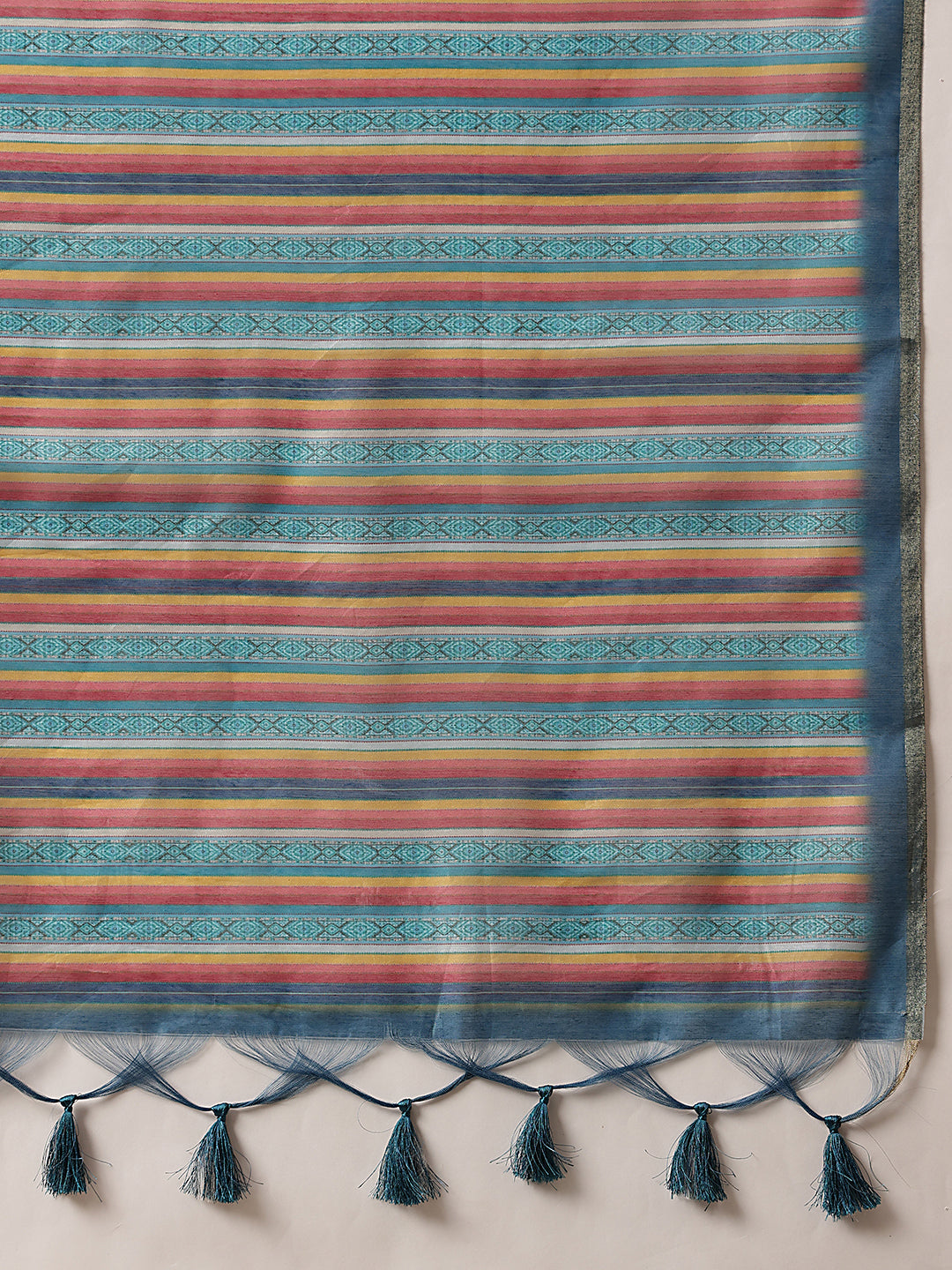 Digital Printed Premium Cotton Blend Chanderi Saree with Traditional Motifs & Tassel