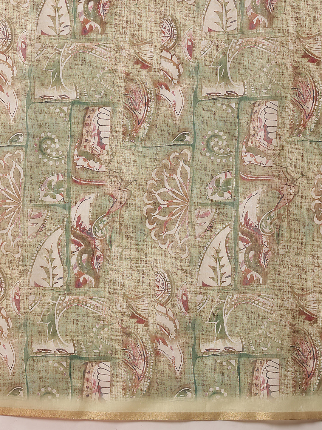 Digital Printed Premium Cotton Blend Chanderi Saree with Traditional Motifs & Tassel