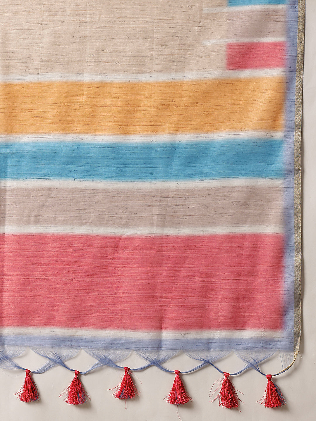 Digital Printed Premium Cotton Blend Chanderi Saree with Traditional Motifs & Tassel
