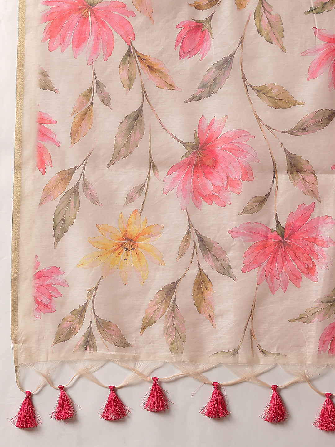 Digital Printed Premium Cotton Blend Chanderi Saree with Traditional Motifs & Tassel