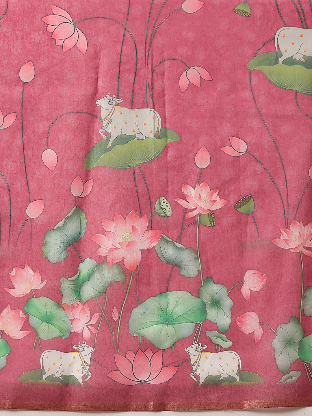 Digital Printed Premium Cotton Blend Chanderi Saree with Traditional Motifs & Tassel