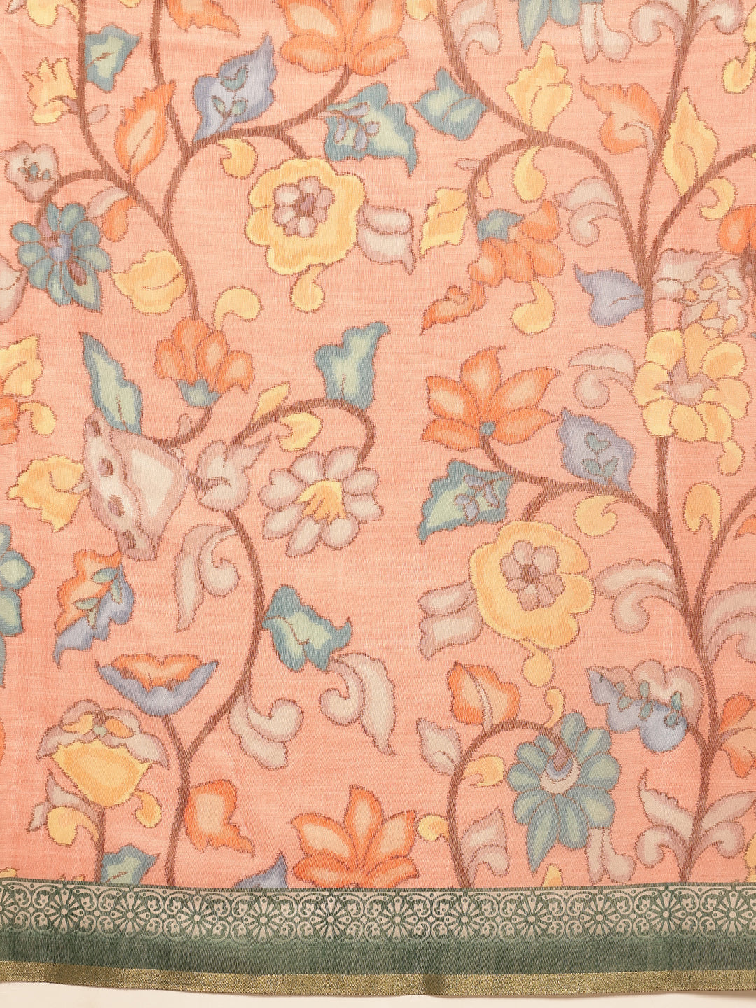 Digital Printed Floral Cotton Chanderi Saree With Tassels