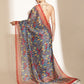 Digital Printed Floral Cotton Chanderi Saree With Tassels