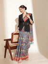 Digital Printed Floral Cotton Chanderi Saree With Tassels