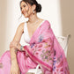 Digital Printed Floral Cotton Chanderi Saree With Tassels