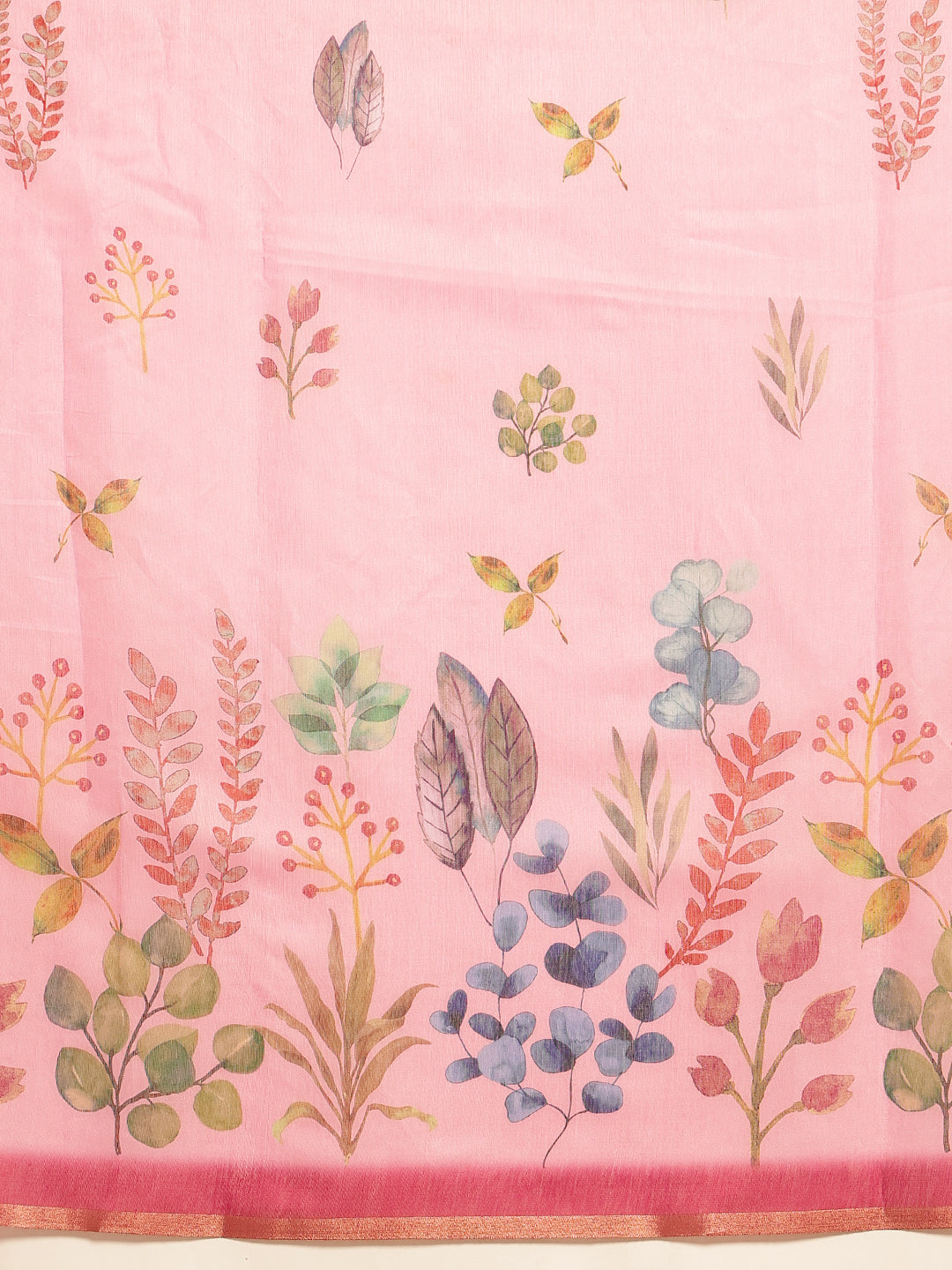 Digital Printed Floral Cotton Chanderi Saree With Tassels