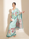 Digital Printed Floral Cotton Chanderi Saree With Tassels