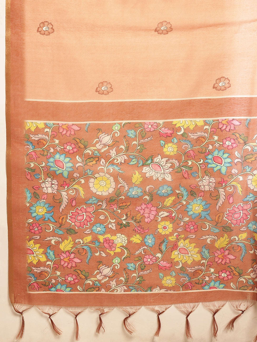 Digital Printed Floral Cotton Chanderi Saree With Tassels