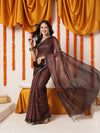 Floral Printed Cotton Chanderi Saree With Solid Blouse – Brown