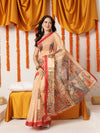 Madhubani Printed Chanderi Cotton Saree With Solid Blouse – Beige