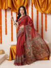 Madhubani Printed Chanderi Cotton Saree With Solid Blouse – Maroon