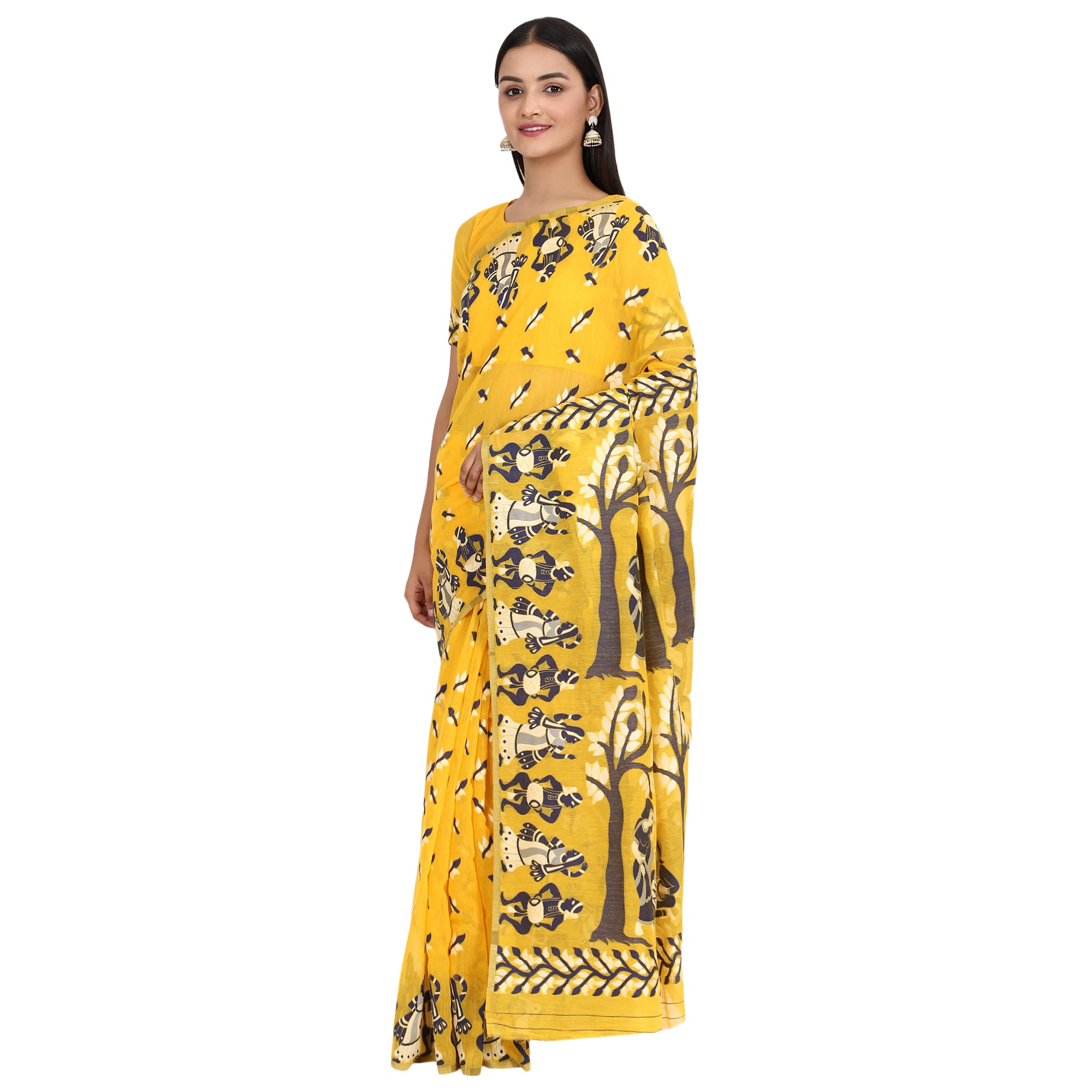 Women's Pure Cotton Woven Jamdani Saree