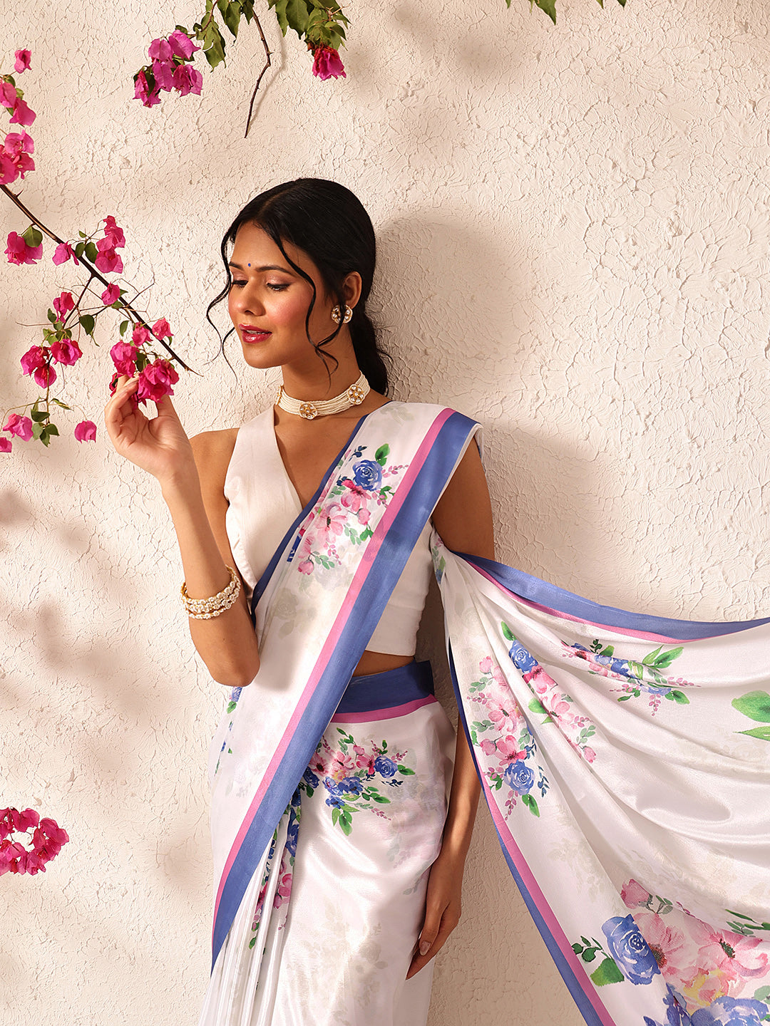 Bollywood Inspired Floral Digital Print Satin Ready to Wear Saree