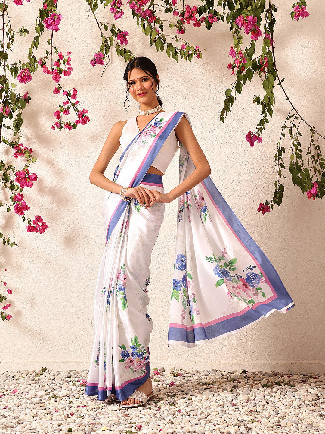 Bollywood Inspired Floral Digital Print Satin Ready to Wear Saree