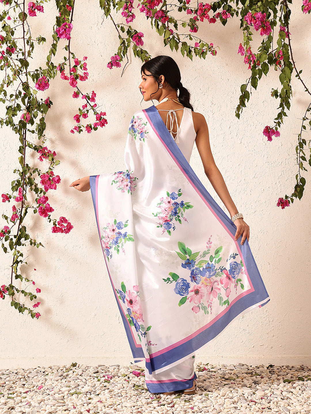 Bollywood Inspired Floral Digital Print Satin Ready to Wear Saree