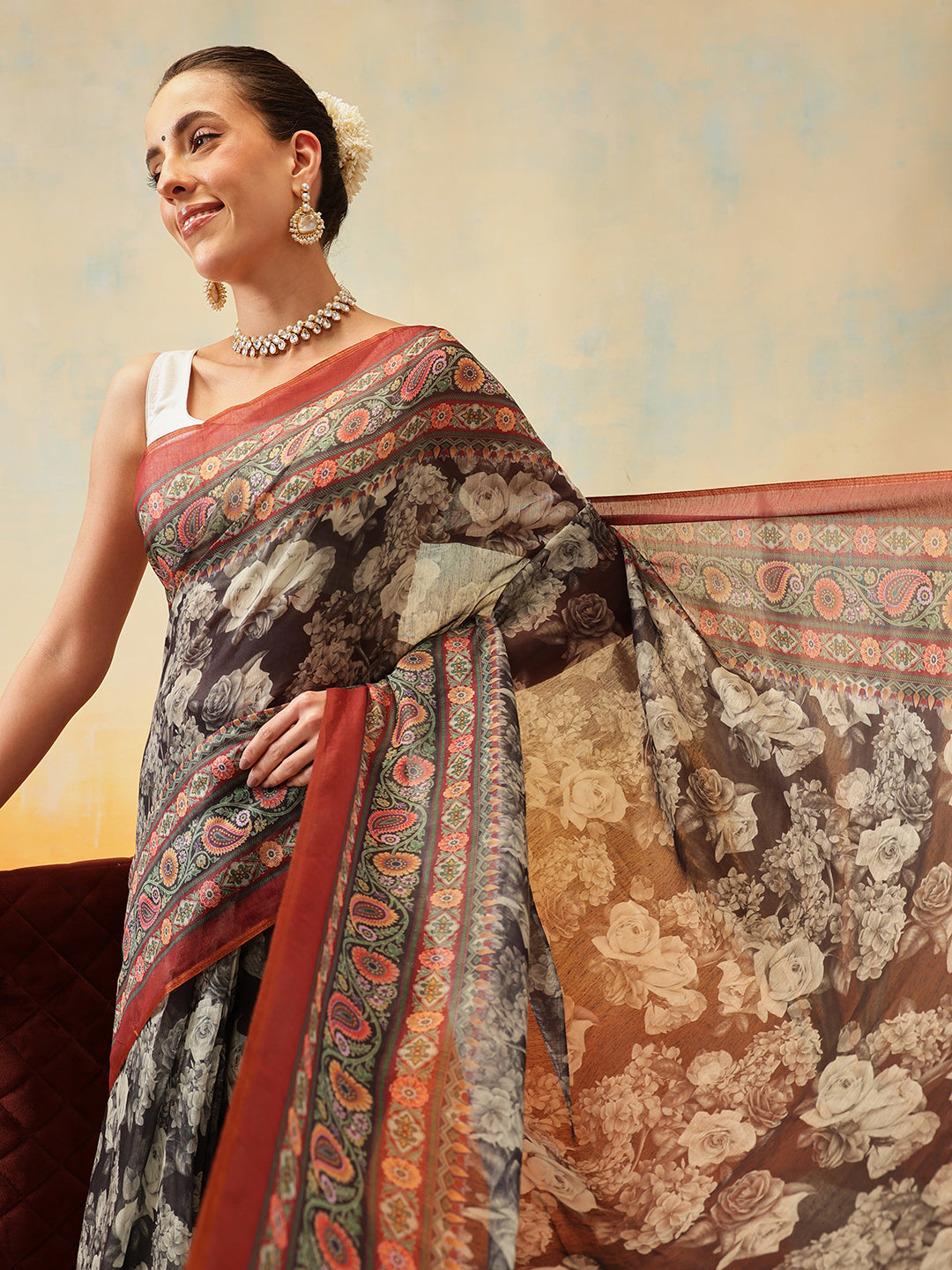 Floral Printed Chanderi Ready to Wear Saree