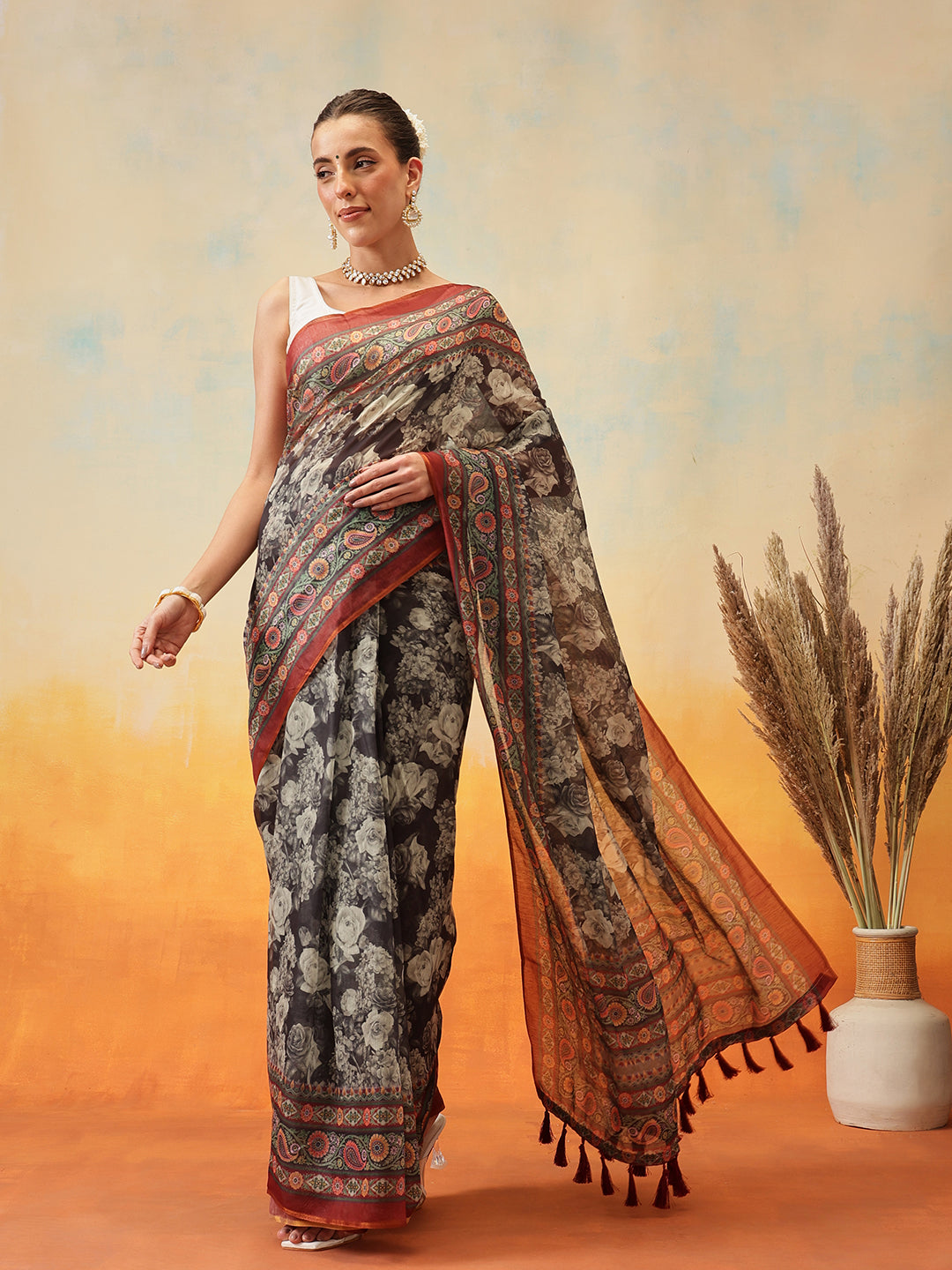 Floral Printed Chanderi Ready to Wear Saree