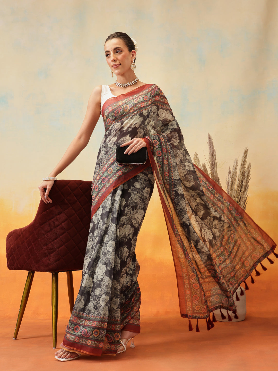 Floral Printed Chanderi Ready to Wear Saree