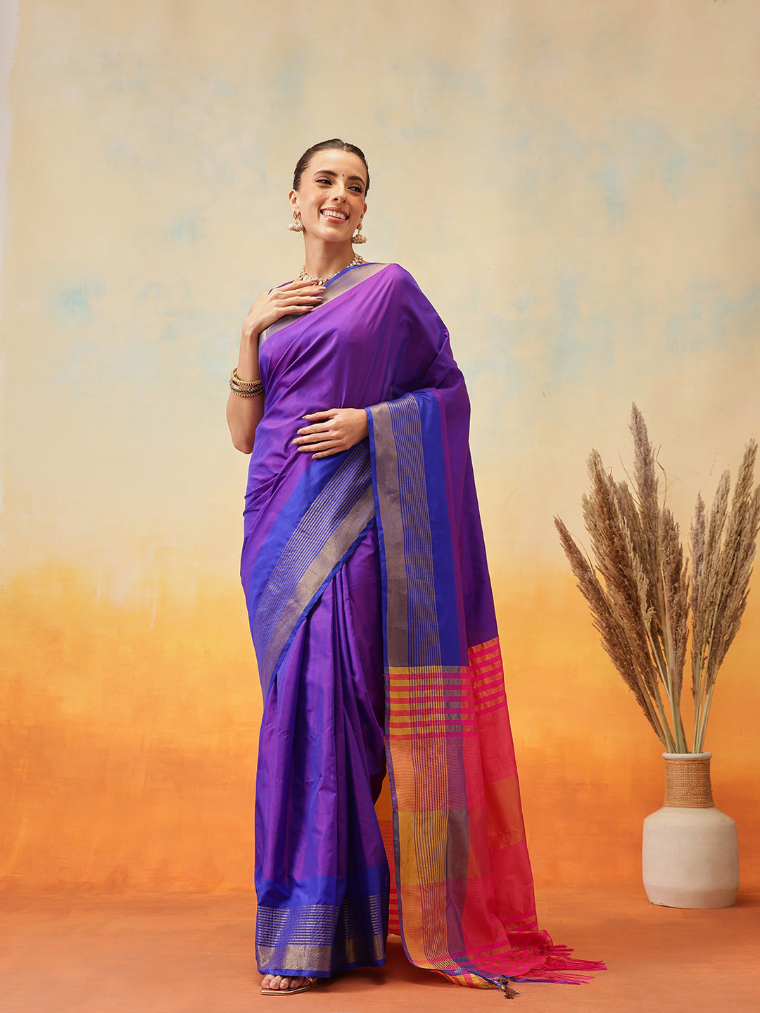 Uppada Pattu Art Silk Solid Ready To Wear Saree