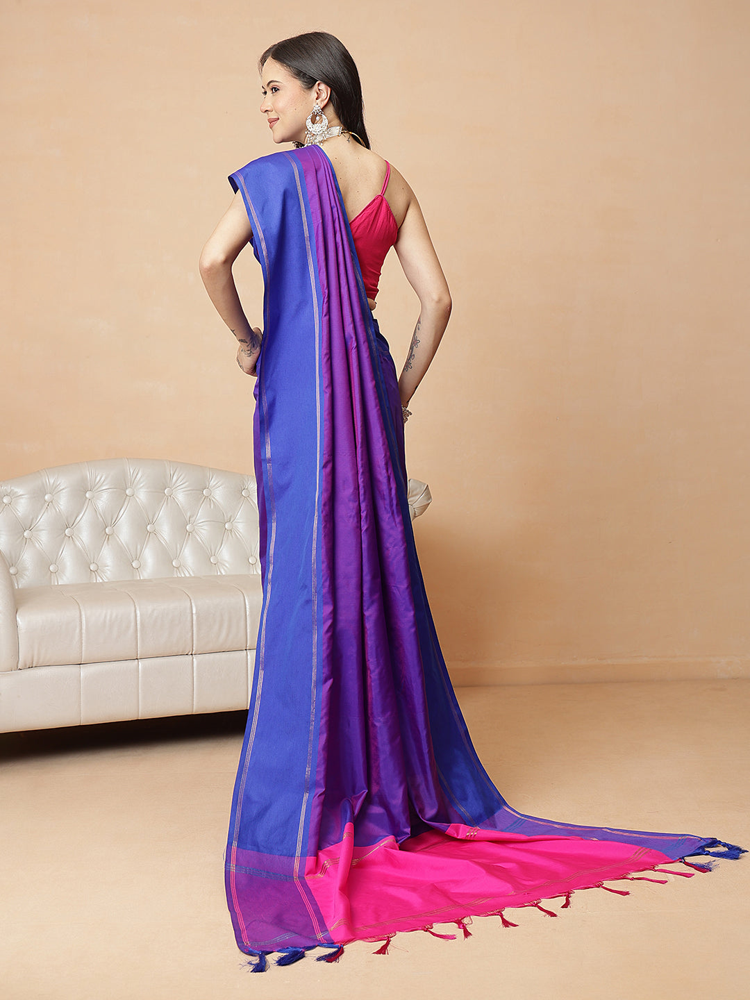 Women's Arani Pattu Soft Silk Upada Solid Ready to Wear Saree