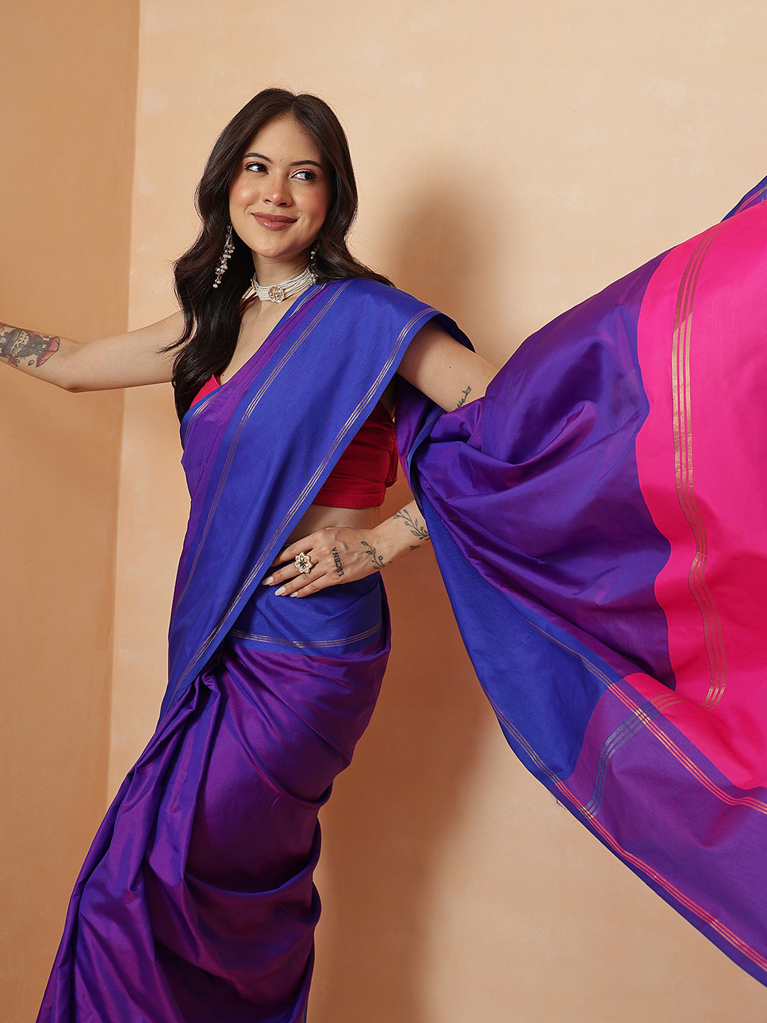 Women's Arani Pattu Soft Silk Upada Solid Ready to Wear Saree