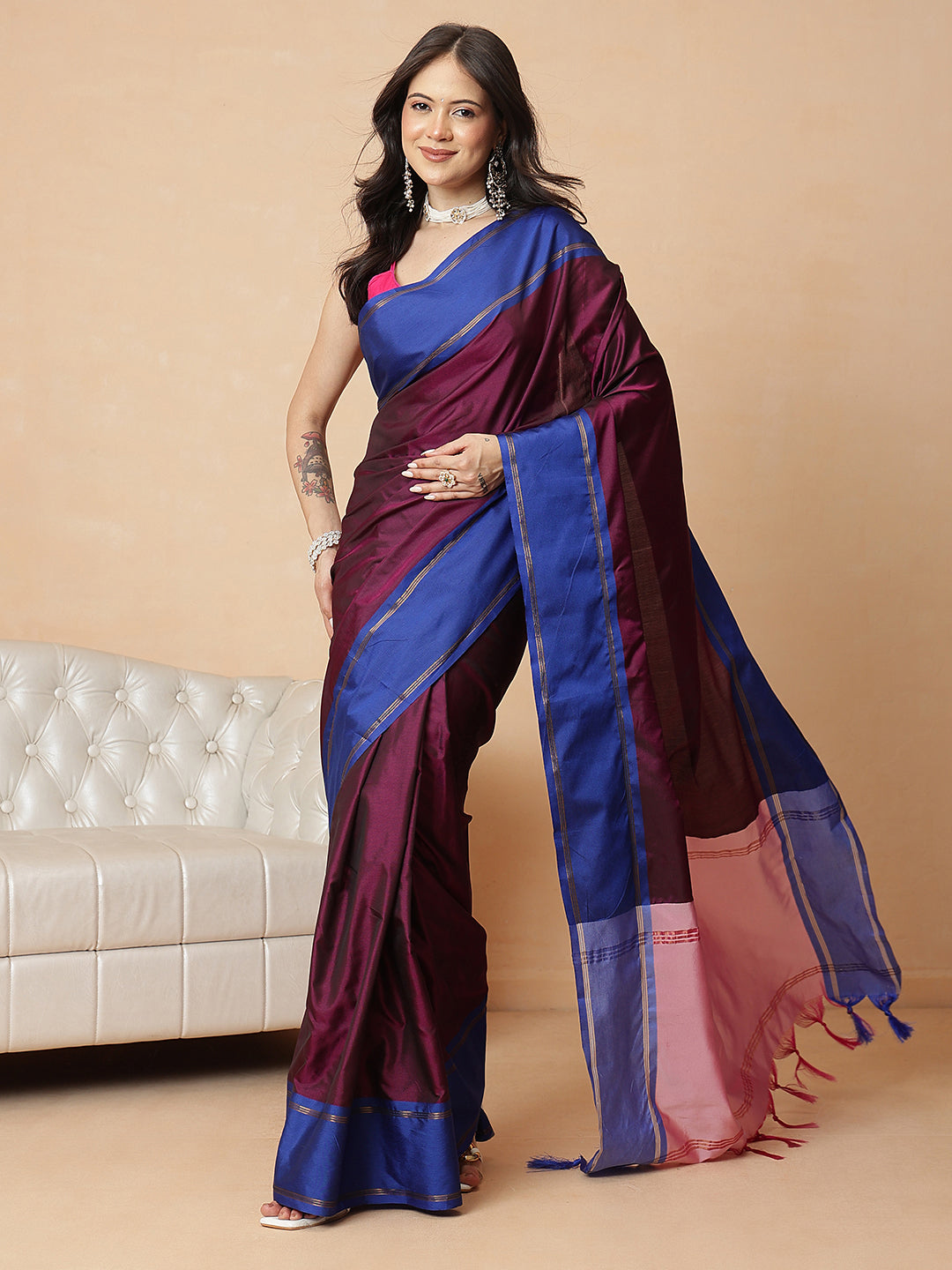 Women's Arani Pattu Soft Silk Upada Solid Ready to Wear Saree
