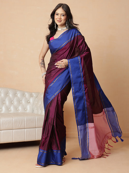 Women's Arani Pattu Soft Silk Upada Solid Ready to Wear Saree