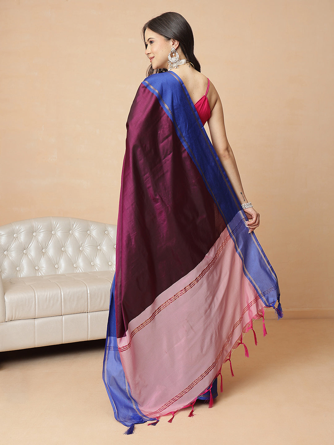 Women's Arani Pattu Soft Silk Upada Solid Ready to Wear Saree