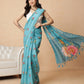 Digital Printed Work Wear Sky Blue Floral Checks Chanderi Ready to Wear Saree
