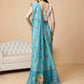 Digital Printed Work Wear Sky Blue Floral Checks Chanderi Ready to Wear Saree