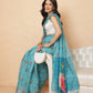 Digital Printed Work Wear Sky Blue Floral Checks Chanderi Ready to Wear Saree