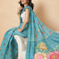 Digital Printed Work Wear Sky Blue Floral Checks Chanderi Ready to Wear Saree