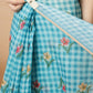 Digital Printed Work Wear Sky Blue Floral Checks Chanderi Ready to Wear Saree