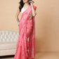 Digital Printed Work Wear Pink Floral Checks Chanderi Ready to Wear Saree