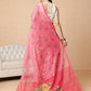 Digital Printed Work Wear Pink Floral Checks Chanderi Ready to Wear Saree
