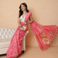 Digital Printed Work Wear Pink Floral Checks Chanderi Ready to Wear Saree