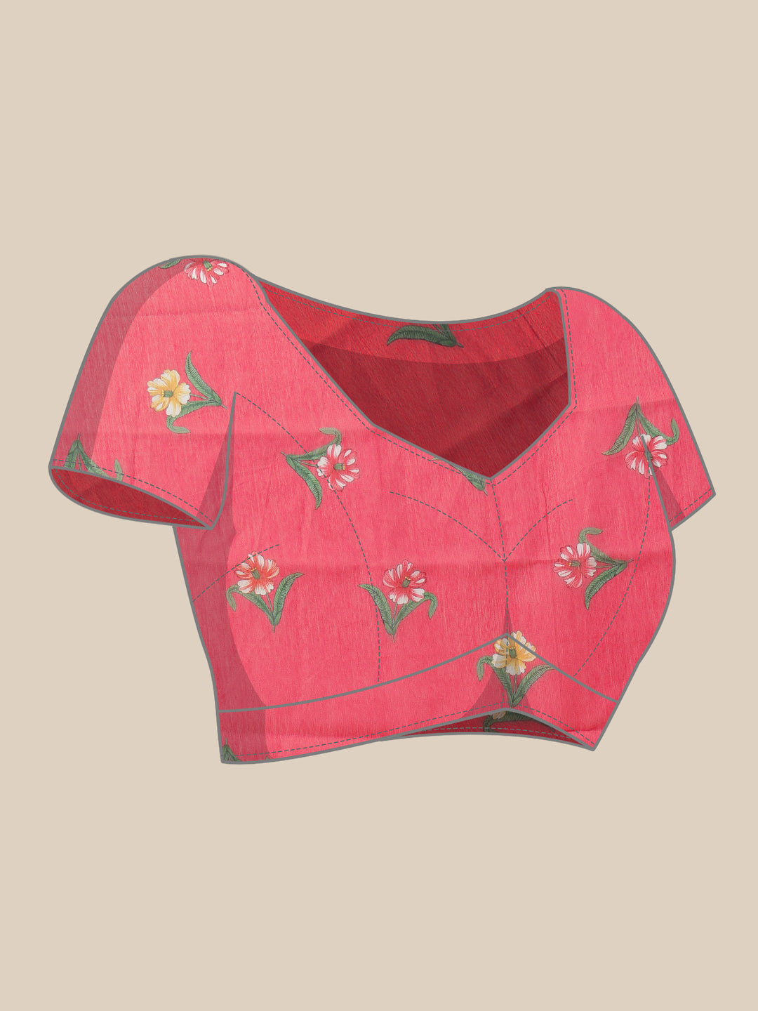 Digital Printed Work Wear Pink Floral Checks Chanderi Ready to Wear Saree