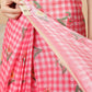Digital Printed Work Wear Pink Floral Checks Chanderi Ready to Wear Saree