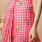 Digital Printed Work Wear Pink Floral Checks Chanderi Ready to Wear Saree