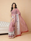 Maroon Color Striped Chanderi Cotton Digital Printed Ready to Wear Saree
