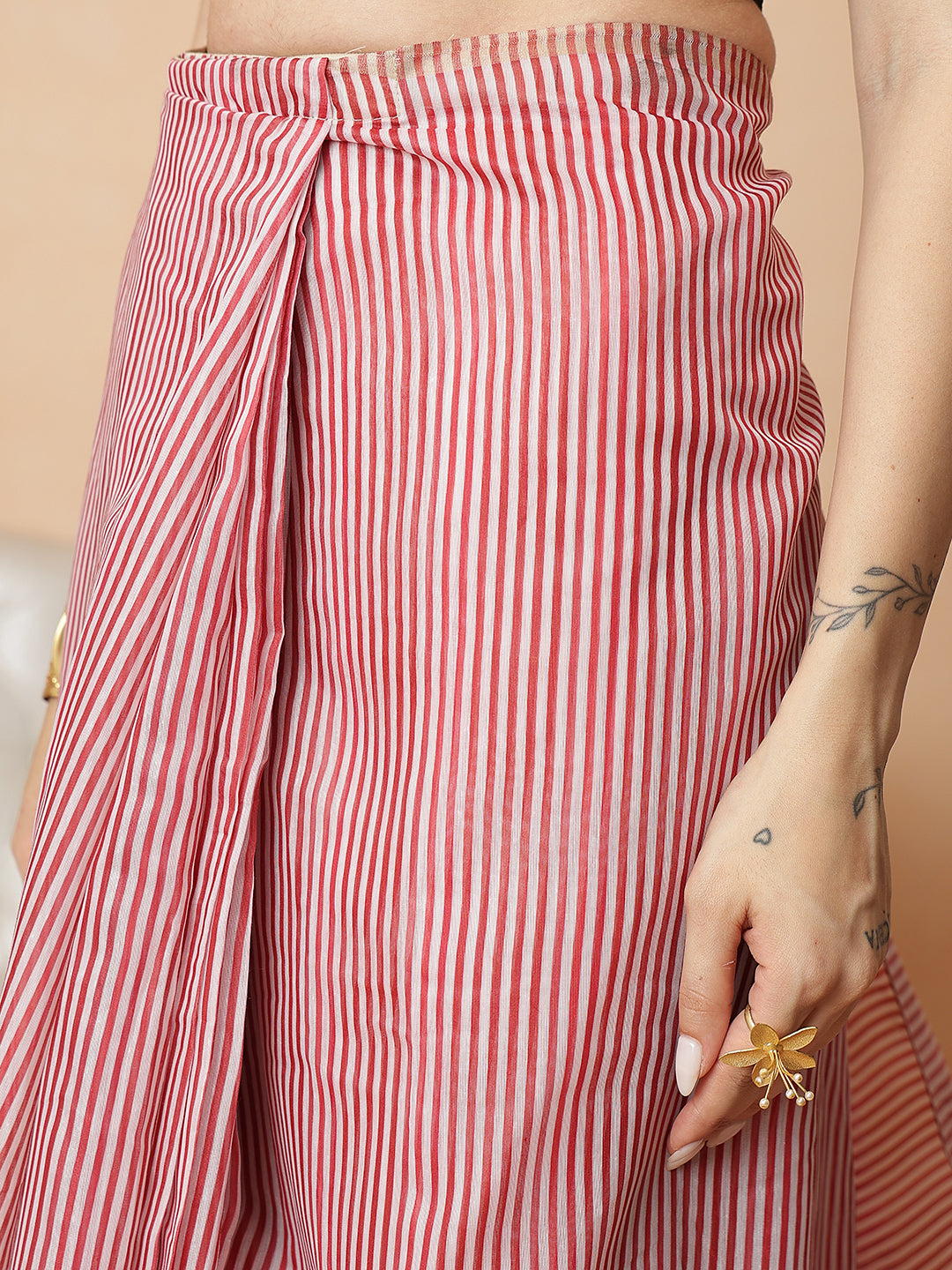 Maroon Color Striped Chanderi Cotton Digital Printed Ready to Wear Saree
