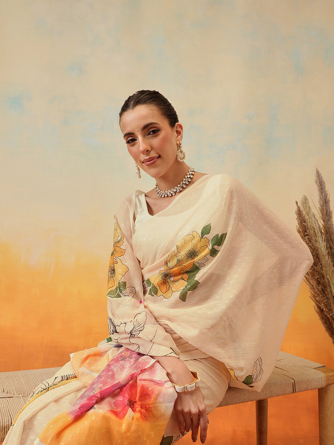 Pure Chiffon Floral Printed Ready to Wear Saree