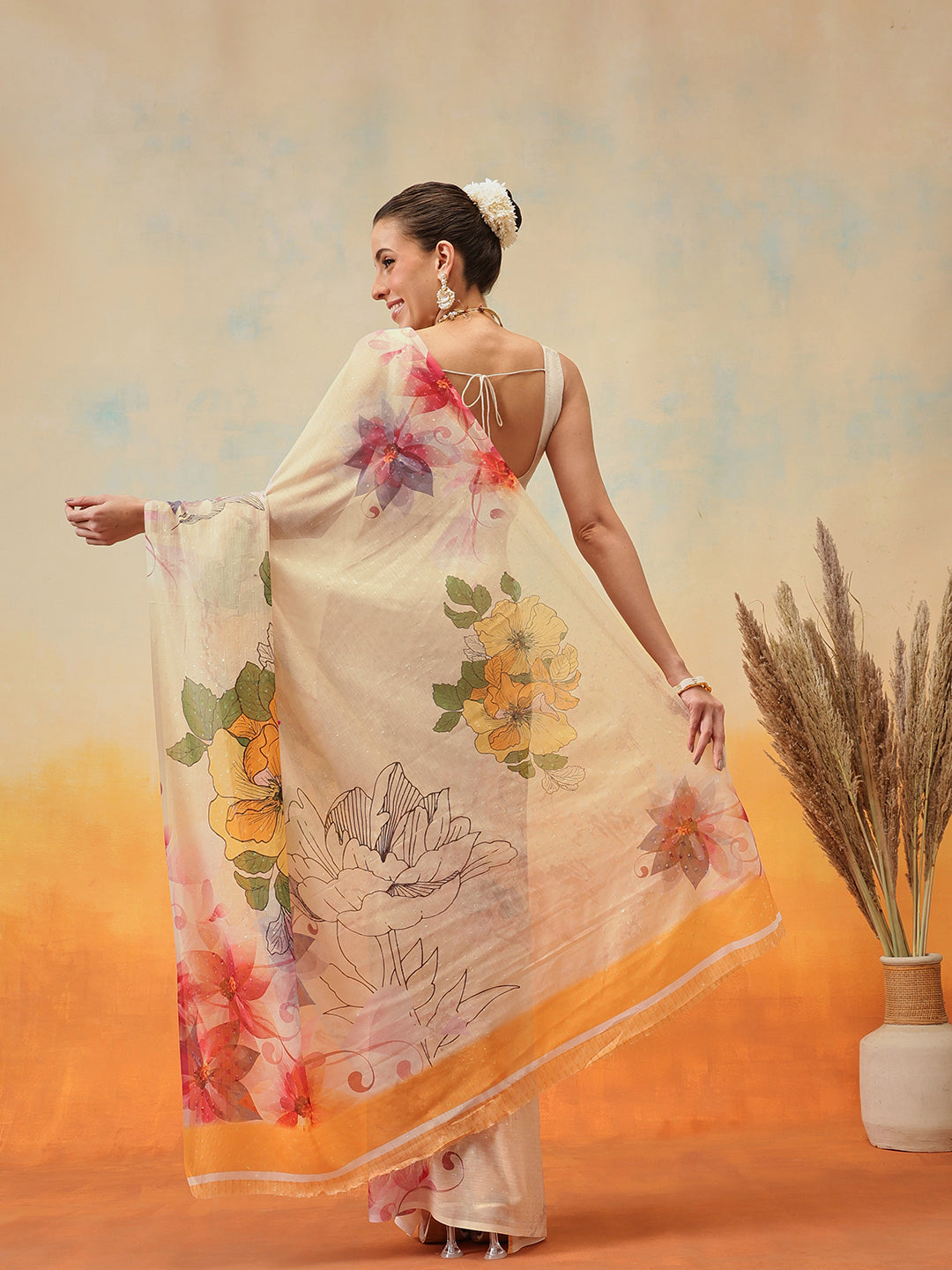 Pure Chiffon Floral Printed Ready to Wear Saree