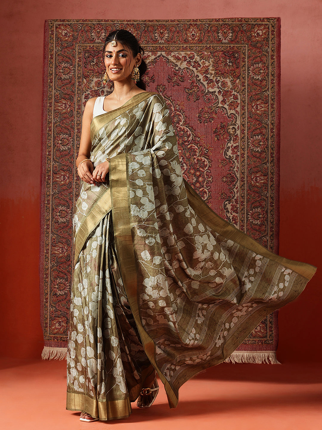 Floral Printed Kotha Silk Ready to Wear Saree With Zari Border
