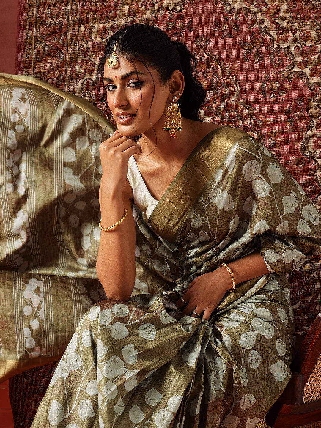 Floral Printed Kotha Silk Ready to Wear Saree With Zari Border